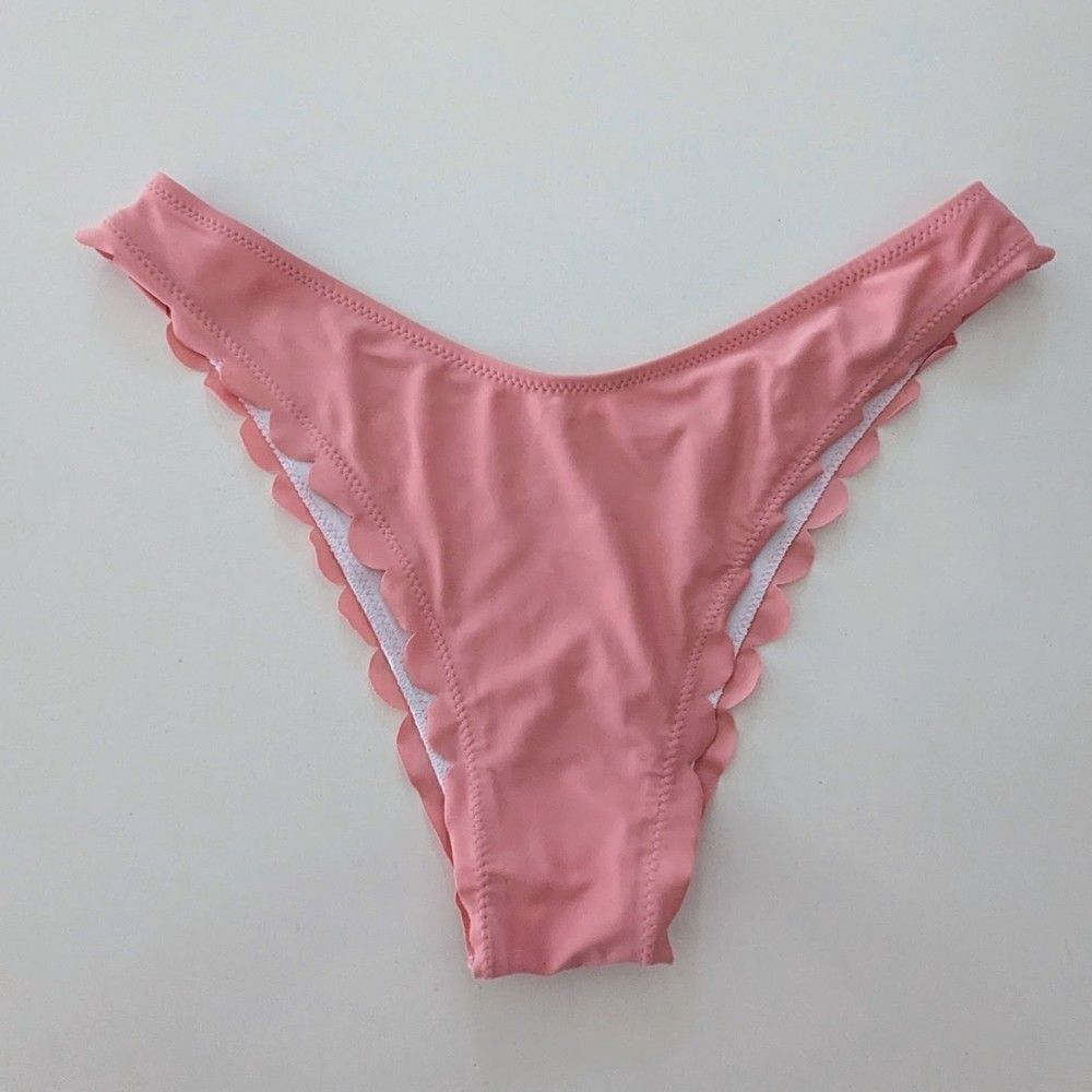 Women's Zaful Bikini Bottoms Only Scalloped Pink Rose Medium High Waisted Cheeky - Picture 6 of 8